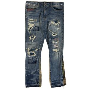 Mens Vintage First Row Distressed Patch Gunge Style Jean Size 38x32